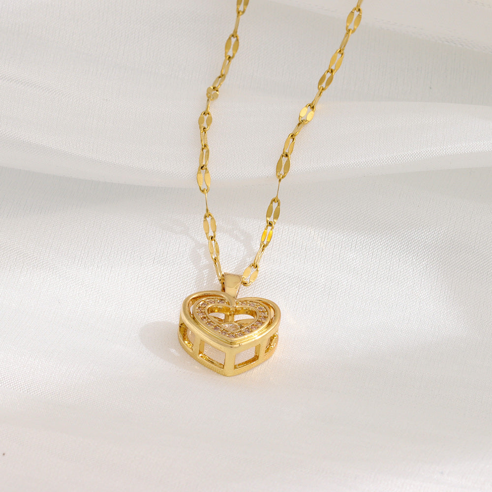 Stunning Double-Layer Love Necklace: Titanium Steel, Rhinestones, Perfect Valentine's Day Gift for Her