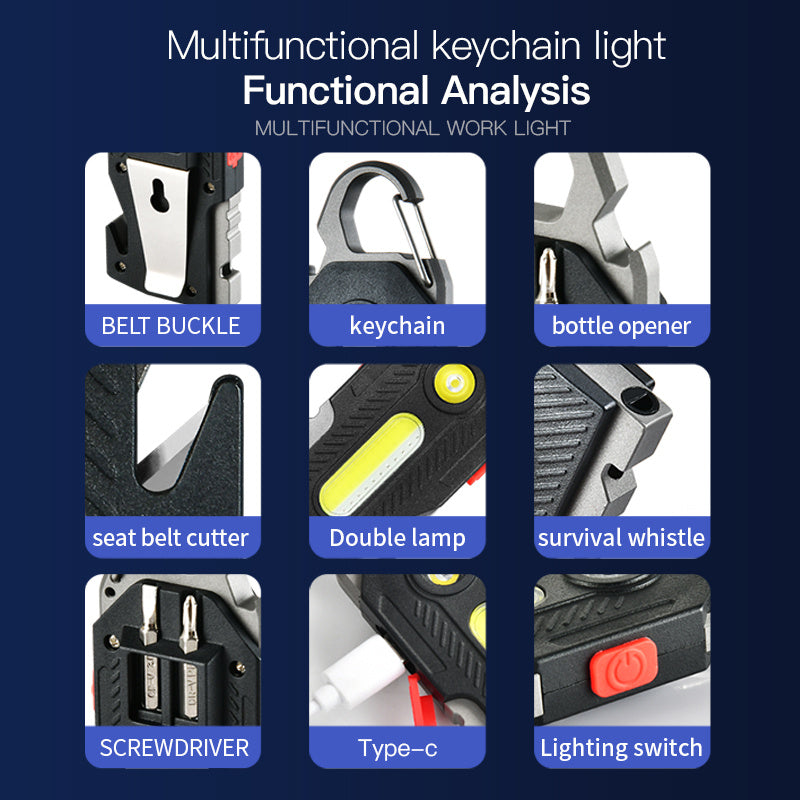 Rechargeable COB LED Keychain Light: High-Brightness Emergency Camping Work Lamp
