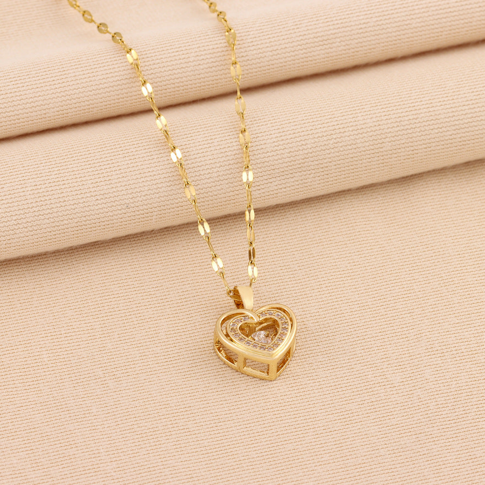 Stunning Double-Layer Love Necklace: Titanium Steel, Rhinestones, Perfect Valentine's Day Gift for Her