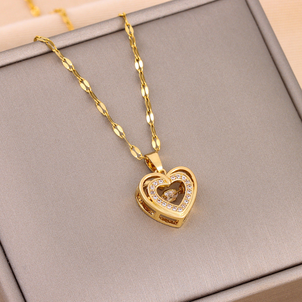 Stunning Double-Layer Love Necklace: Titanium Steel, Rhinestones, Perfect Valentine's Day Gift for Her