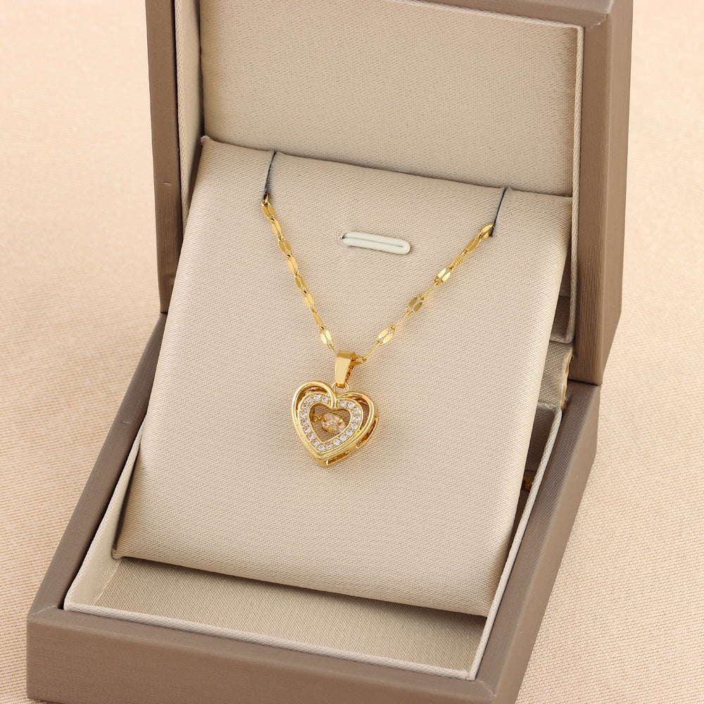 Stunning Double-Layer Love Necklace: Titanium Steel, Rhinestones, Perfect Valentine's Day Gift for Her