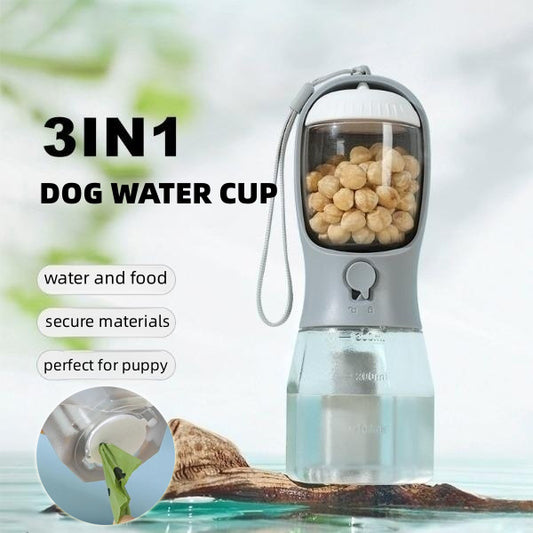 Portable 3-in-1 Pet Cup: Water, Food, Waste Bag - Multifunctional Dog Travel Essentials