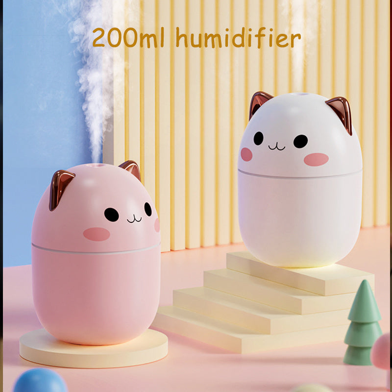 Cute Cat USB Air Humidifier - Ultra-Silent Cool Mist Aromatherapy Purifier for Home, Office & Car