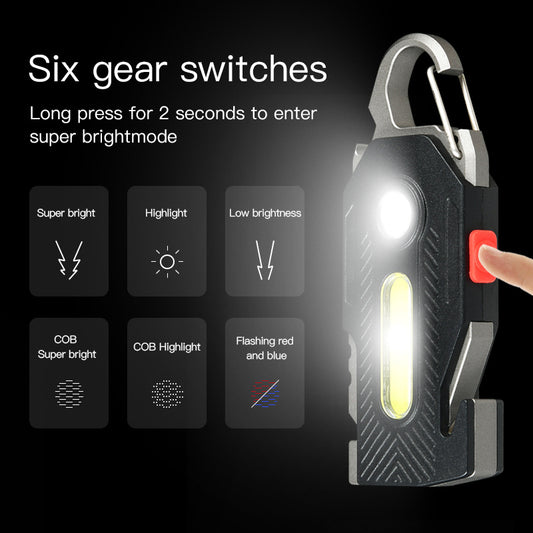Rechargeable COB LED Keychain Light: High-Brightness Emergency Camping Work Lamp