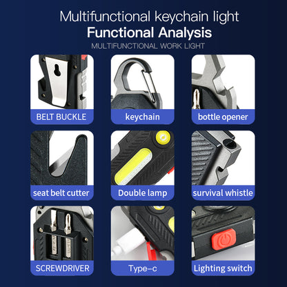 Rechargeable COB LED Keychain Light: High-Brightness Emergency Camping Work Lamp