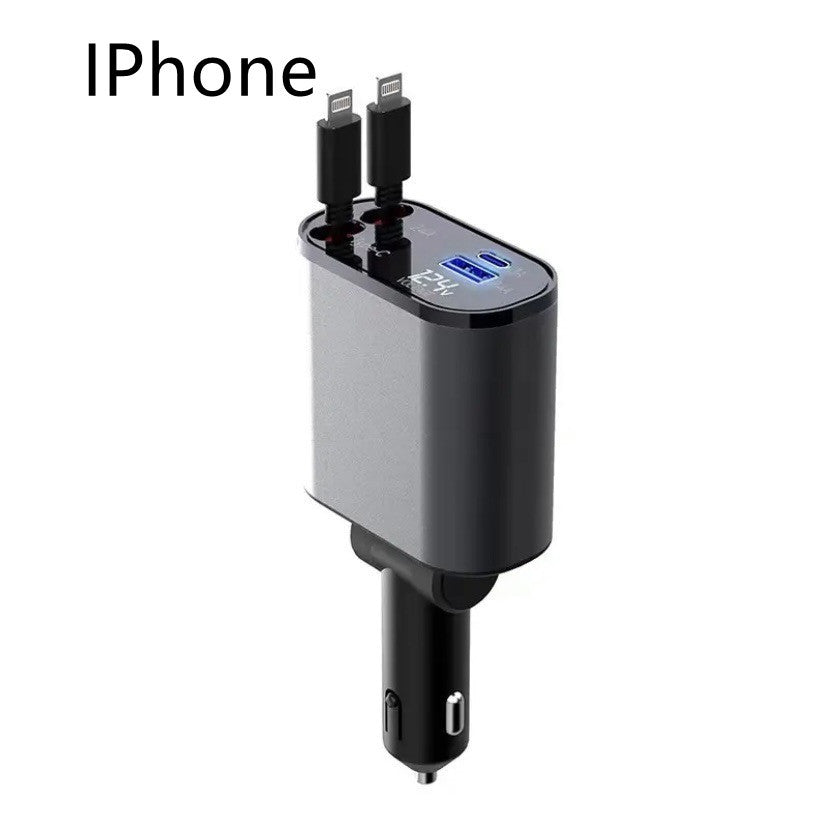 High-Speed 100W Car Charger: USB & Type-C Ports, Cigarette Lighter Adapter