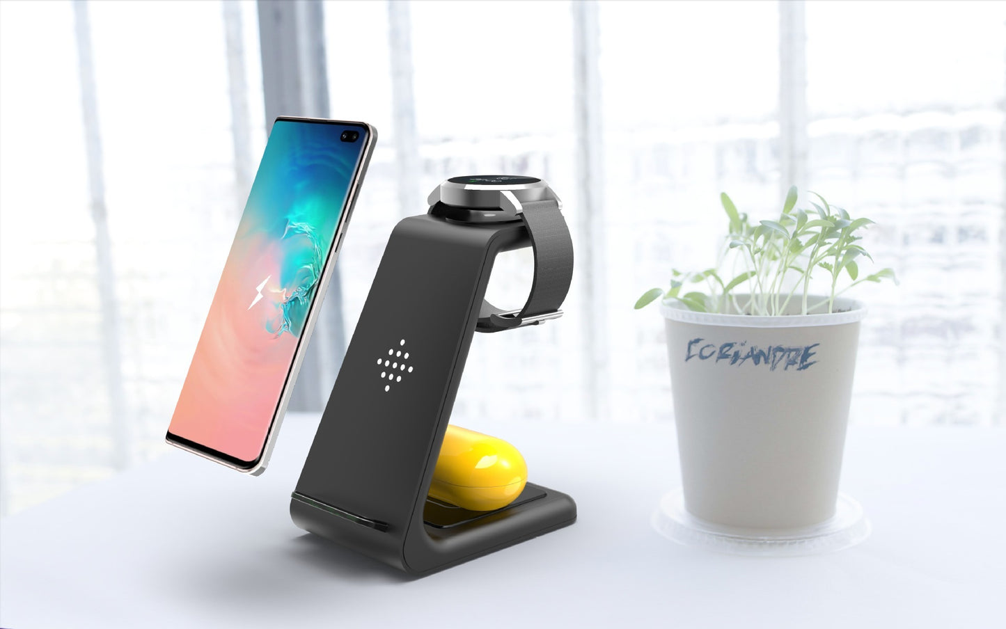 3-in-1 Fast Wireless Charging Station: Quick Charge Dock & Phone Holder Stand