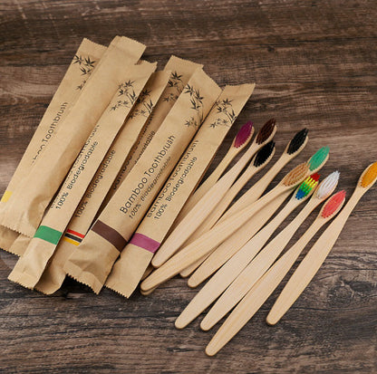 10 Pcs Bamboo Charcoal Toothbrushes - Soft Bristles, Eco-Friendly, Colorful Set for Dental Oral Care