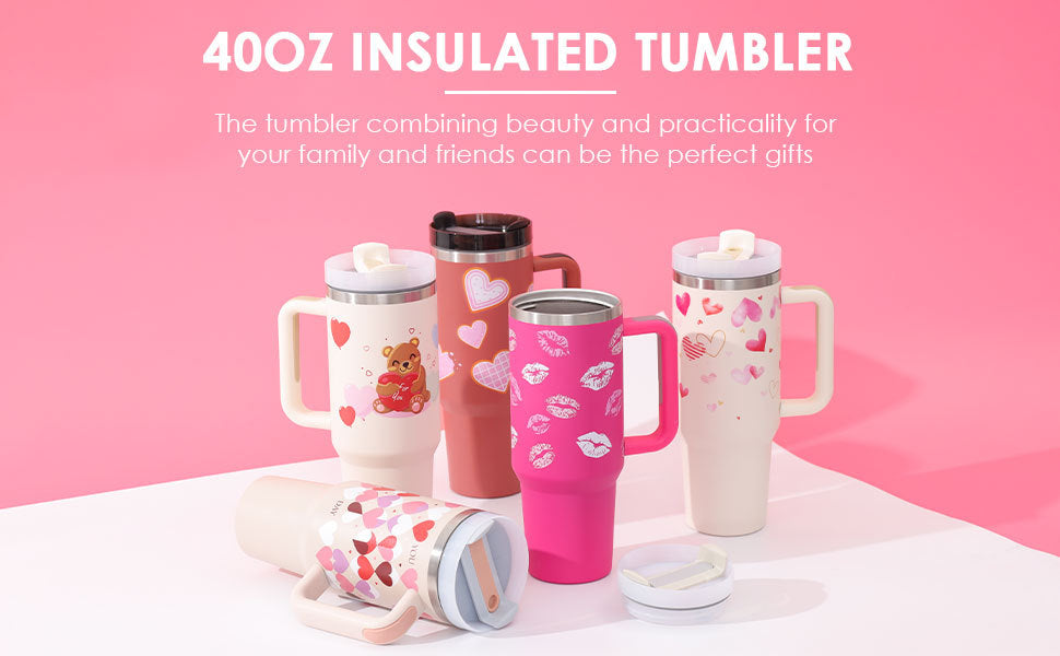 40 Oz Insulated Tumbler: Stainless Steel Coffee Cup with Lid and Straw