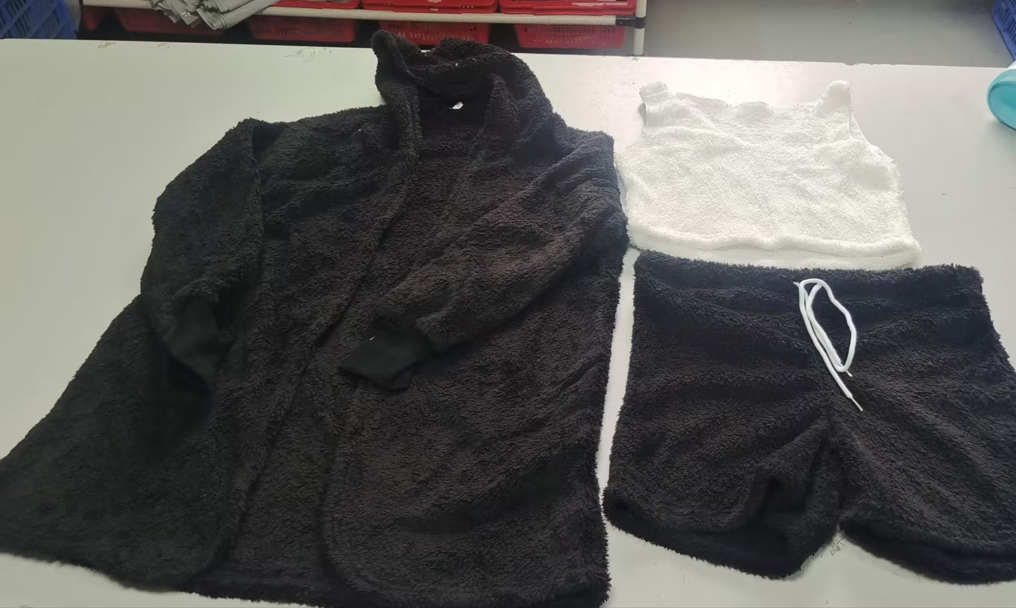 3pc Women's Cozy Pajama Set - Crop Top & Shorts Loungewear