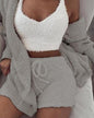 3pc Women's Cozy Pajama Set - Crop Top & Shorts Loungewear