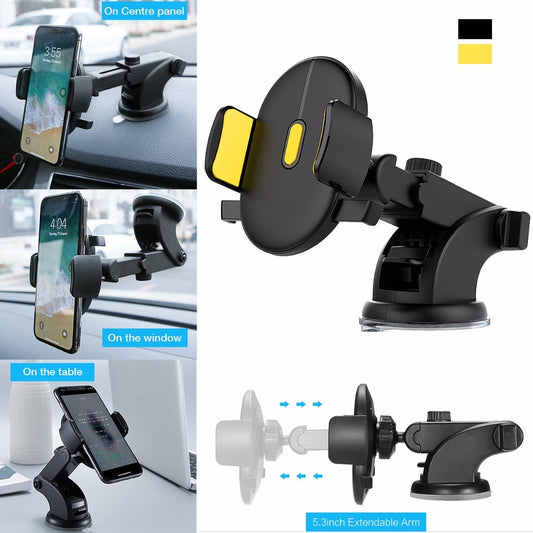 Telescopic Car Phone Holder - Long Rod Dashboard Suction Mount