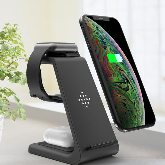 3-in-1 Fast Wireless Charging Station: Quick Charge Dock & Phone Holder Stand