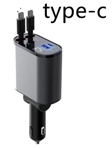 High-Speed 100W Car Charger: USB & Type-C Ports, Cigarette Lighter Adapter