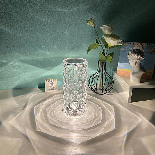 Enchanting Nordic Crystal USB Touch Lamp - Dimmable Diamond Night Light & Rose Projector