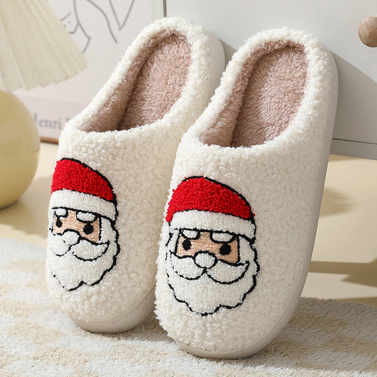 Cozy Christmas Slippers: Cute Santa Claus Design for Couples, Warm & Furry Winter Shoes