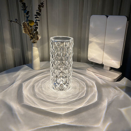 Enchanting Nordic Crystal USB Touch Lamp - Dimmable Diamond Night Light & Rose Projector