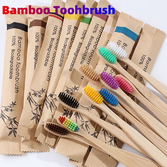 10 Pcs Bamboo Charcoal Toothbrushes - Soft Bristles, Eco-Friendly, Colorful Set for Dental Oral Care
