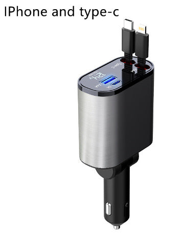 High-Speed 100W Car Charger: USB & Type-C Ports, Cigarette Lighter Adapter