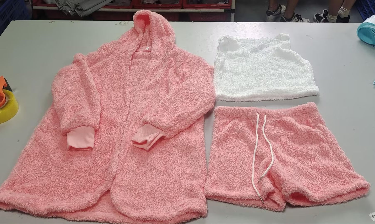3pc Women's Cozy Pajama Set - Crop Top & Shorts Loungewear
