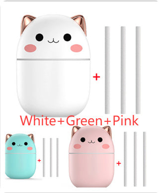 Cute Cat USB Air Humidifier - Ultra-Silent Cool Mist Aromatherapy Purifier for Home, Office & Car