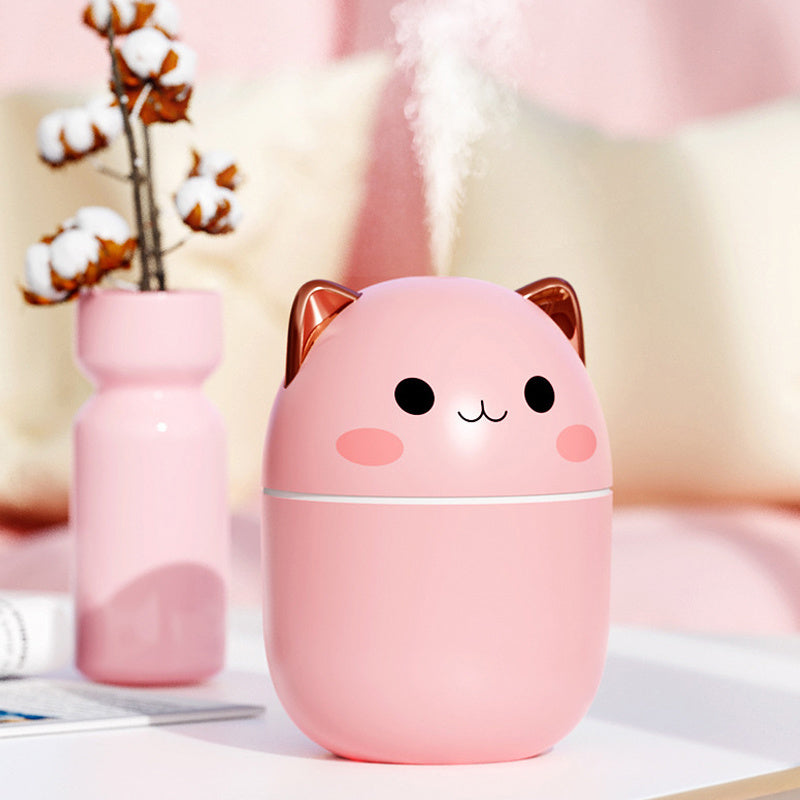 Cute Cat USB Air Humidifier - Ultra-Silent Cool Mist Aromatherapy Purifier for Home, Office & Car
