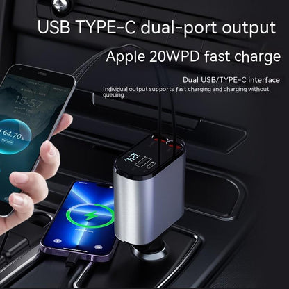 High-Speed 100W Car Charger: USB & Type-C Ports, Cigarette Lighter Adapter