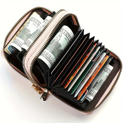Stylish Womens Double Zipper Wallet - Compact Short Card Holder with Large Capacity, Practical Coin Purse for Everyday Use