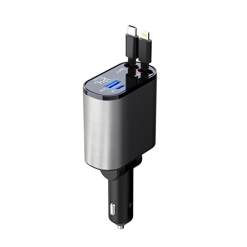 High-Speed 100W Car Charger: USB & Type-C Ports, Cigarette Lighter Adapter