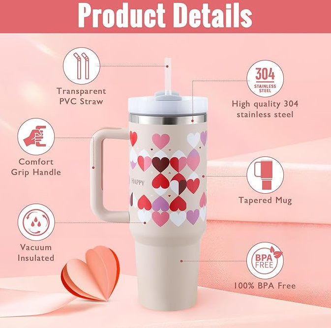 40 Oz Insulated Tumbler: Stainless Steel Coffee Cup with Lid and Straw