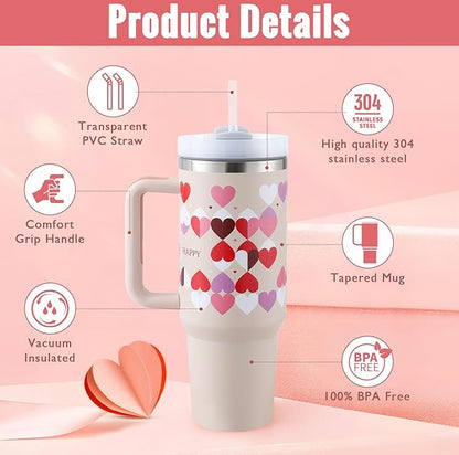 40 Oz Insulated Tumbler: Stainless Steel Coffee Cup with Lid and Straw