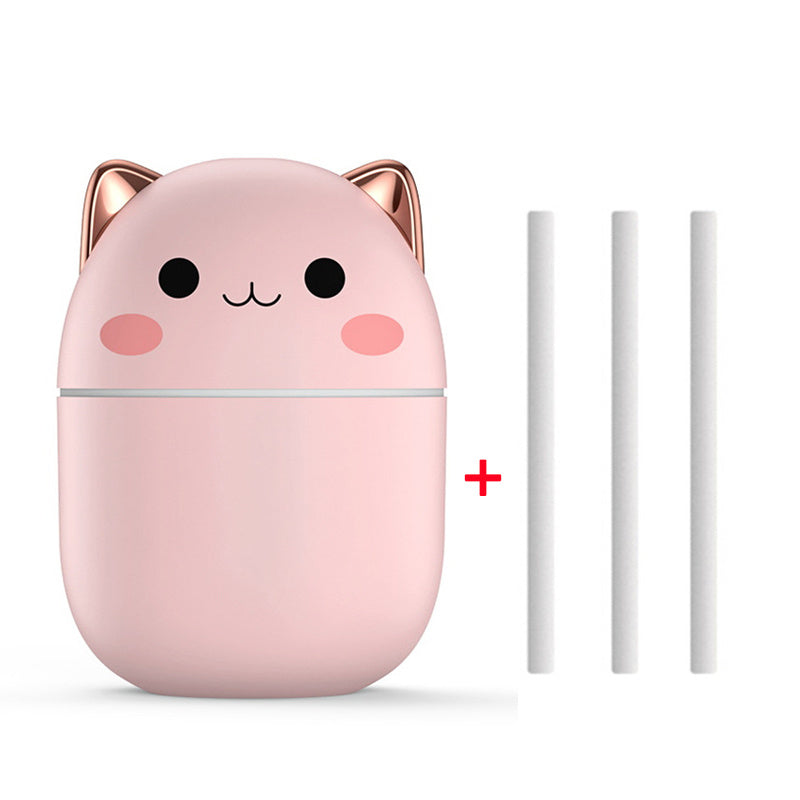 Cute Cat USB Air Humidifier - Ultra-Silent Cool Mist Aromatherapy Purifier for Home, Office & Car