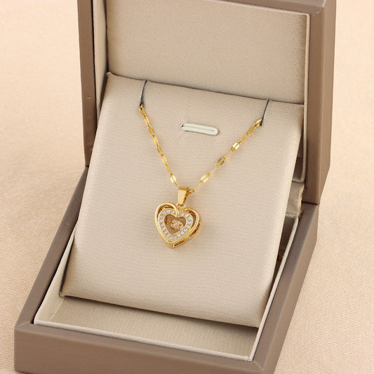 Stunning Double-Layer Love Necklace: Titanium Steel, Rhinestones, Perfect Valentine's Day Gift for Her